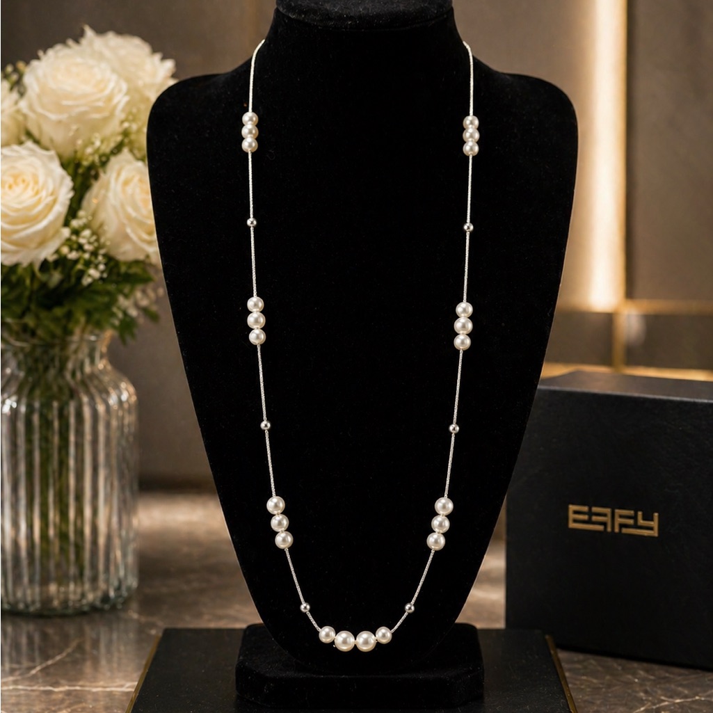 Effy 925 Sterling Silver Elegant Long Fresh Water Pearl Station 32” Necklace